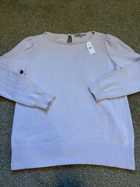 LOFT Lavender Crewneck Puff-Sleeve Sweater